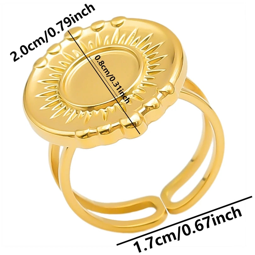 luckacco oval square leaf heart sun base open adjustable ring diy rhinestone oil drop stainless steel rings for women men jewelry bagues