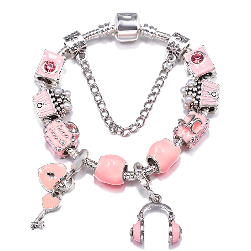 luckacco baopon spring styles butterfly pansy beads charm bracelets diy fine bracelets for women men fiancee bijoux pulseras jewelry gift