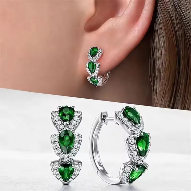 luckacco droplet shiny synthetic gems decor hoop earrings elegant simple style banquet party ear ornament female gift