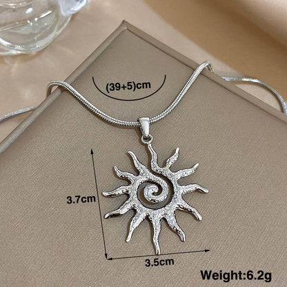 Luckacco Unique Spiral Sun Totem Pendant Necklace for Women Men Stylish Gold Silver Color Stainless Steel Necklaces Charm Ethnic Jewelry