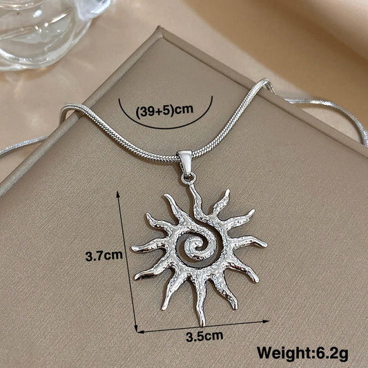 Luckacco Unique Spiral Sun Totem Pendant Necklace for Women Men Stylish Gold Silver Color Stainless Steel Necklaces Charm Ethnic Jewelry
