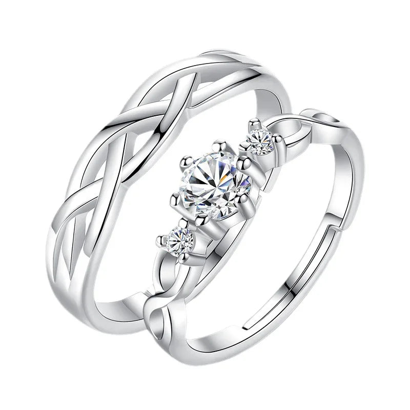 luckacco choice 2024 new zircon couple ring for men and women metal white crystal design wave hollow wedding luxury jewelry accessories