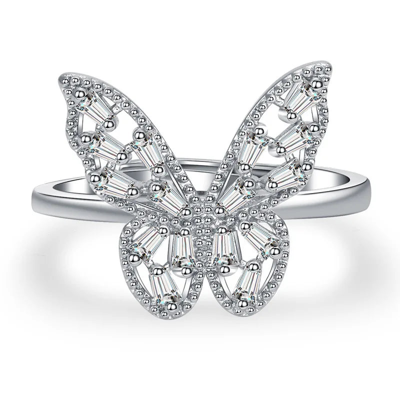 luckacco 925 sterling silver zircon butterfly ring for women rings wedding fine jewelry accessories 2025 trendy party gifts