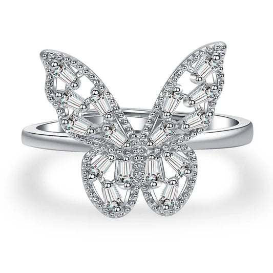 Luckacco 925 Sterling Silver Zircon Butterfly Ring For Women Rings Wedding Fine Jewelry Accessories 2025 Trendy Party Gifts
