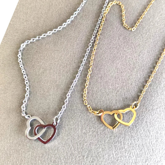 Luckacco 10pcs Interlocking Double Hearts Charm Connector Pendant Mirror Polished Stainless Steel Heart Charms 12*20mm Necklace wholesale