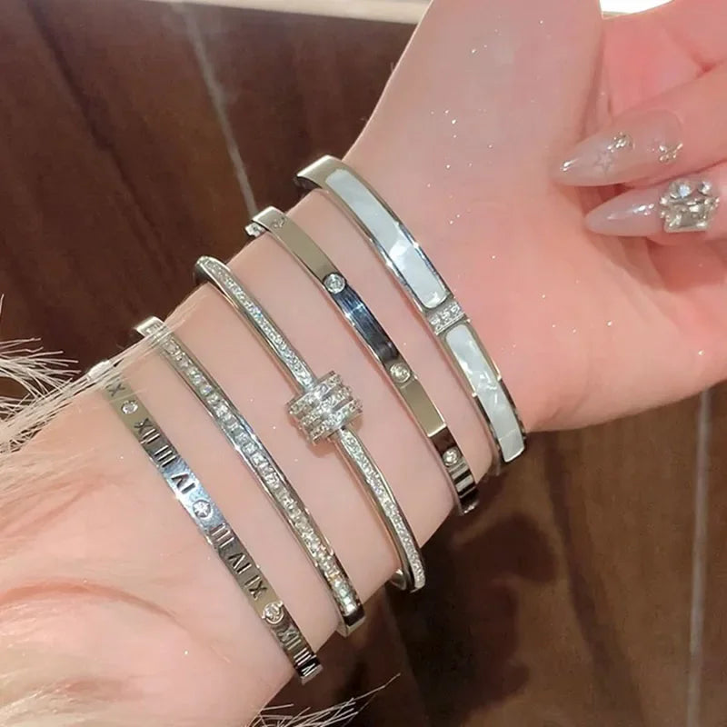 luckacco silver color stainless steel colorfast bracelets skyful star bracelet set for women fashion light luxury jewelry gifts