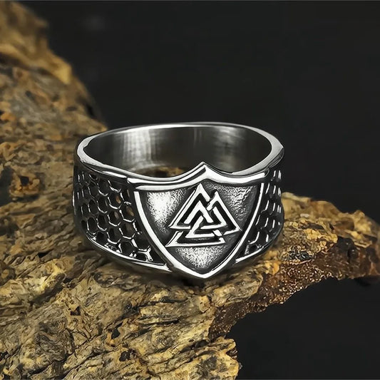 Luckacco Vintage Nordic Viking Ring Stainless Steel Men Ethnic Belief Odin Compass Valknut Tree of Life Ring Amulet Jewelry