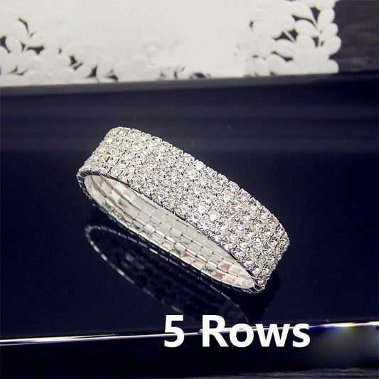 Luckacco Luxury Full White AAA CZ Zircon Crystal Elastic Bracelet Bling Iced Out Rhinestone Women's Bracelet for Women Wedding Jewelry