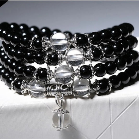 Luckacco 108 Rosary Bracelet Crystal Stone For Women'S Necklace Bracelet Imitation Amethyst Obsidian Stone Ethnic  Buddhis Prayer Jewelry