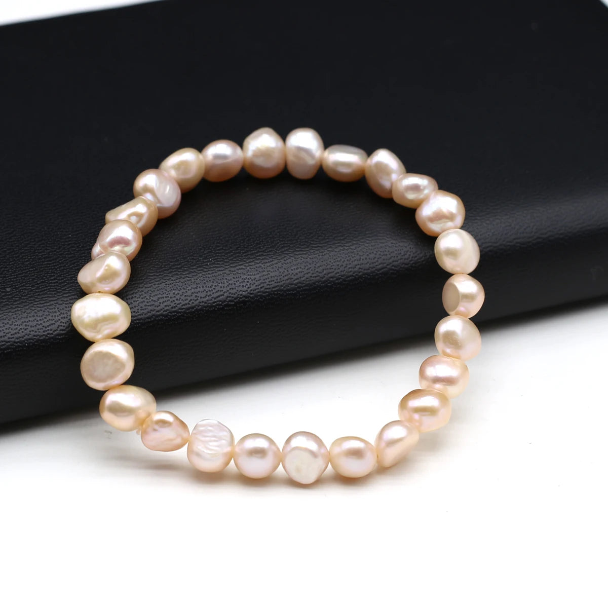 luckacco 100% natural freshwater pearl bracelets elastic rope melon seed buckle white purple for women charm jewelry bracelet gift