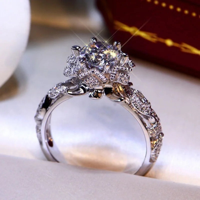 luckacco hot selling classic silver plated stainless steel rings for women cubic zircon ring jewelry accessories  size 5-11