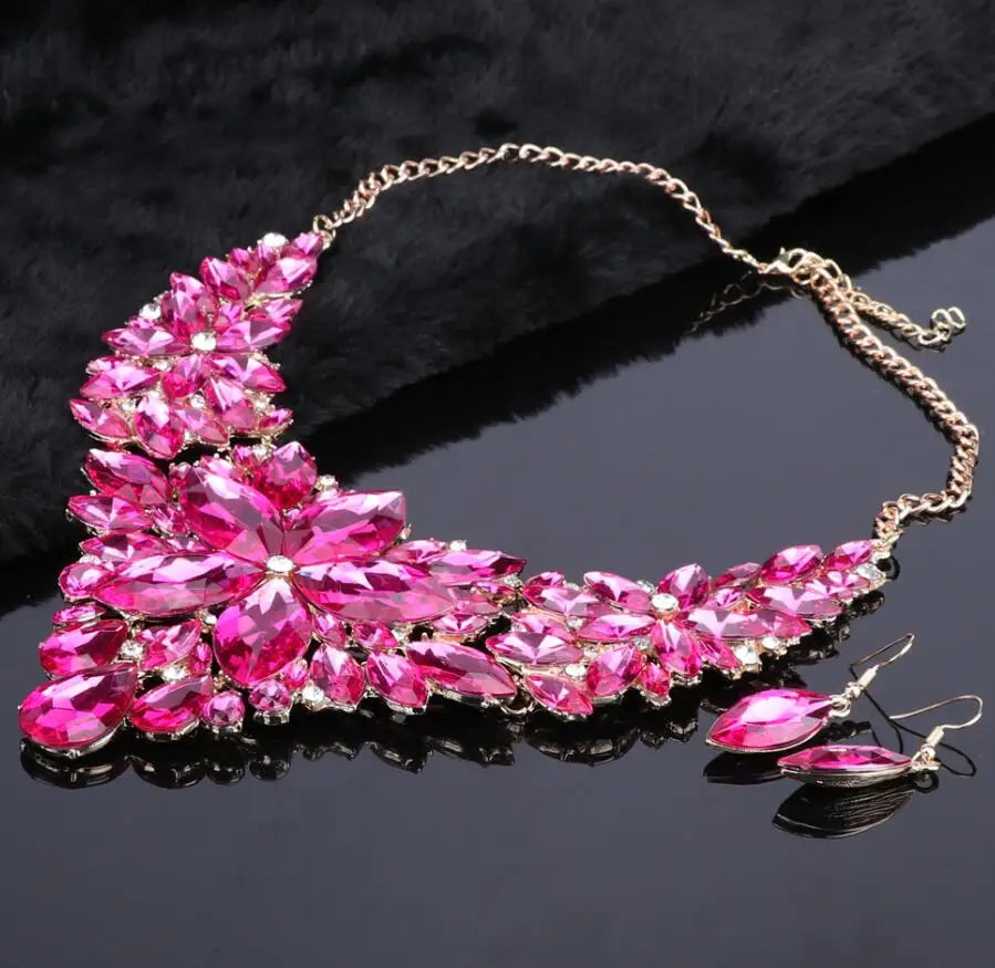 luckacco fashion crystal jewelry sets bridal necklace earrings sets wedding party jewelery dress jewellery decoration accessories