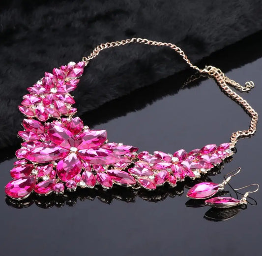 Luckacco Fashion Crystal Jewelry Sets Bridal Necklace Earrings Sets Wedding Party Jewelery Dress Jewellery Decoration Accessories