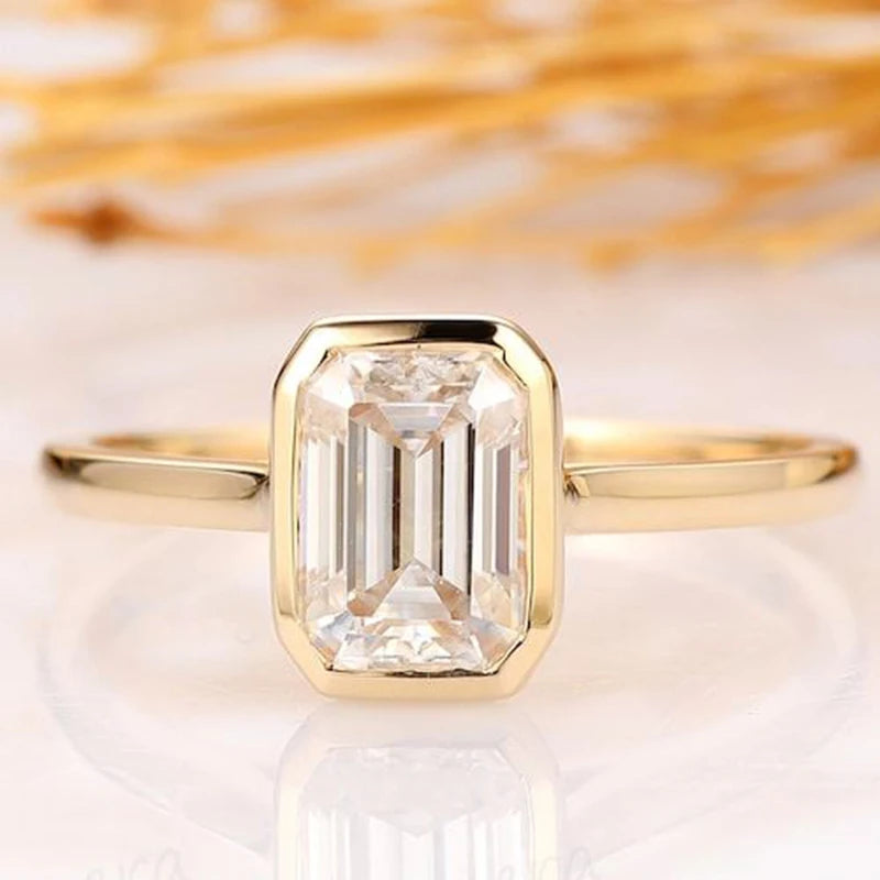 luckacco luxury 1-3ct emerald cut moissanite ring 925 sterling silver engagement solitaire rings for girl gold plated anniversary gifts