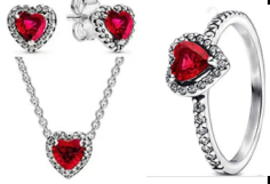 Luckacco New 925 sterling silver heart-shaped pink ring necklace earring set luxurious sparkling charm jewelry fashion wedding gift