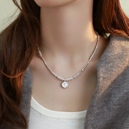 Luckacco New Trendy Fashion 925 Silver Pearl Simple Elegant Thin Chain Pendant Necklace for Women Girl Jewelry Dropship