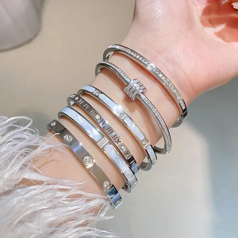 luckacco silver color stainless steel colorfast bracelets skyful star bracelet set for women fashion light luxury jewelry gifts