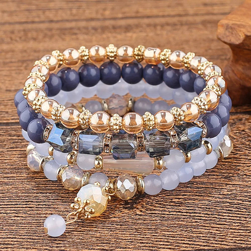 luckacco diezi korean ethnic bohemian crystal beads leaves charm bracelets for women girls elastic rope wrap bracelet pulseira feminina