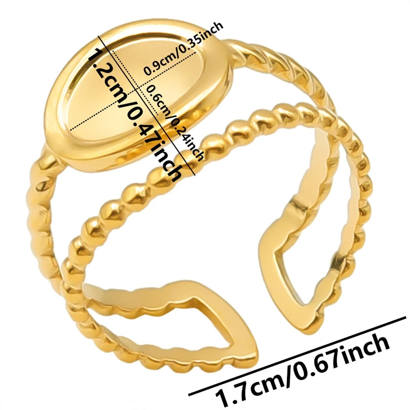 luckacco oval square leaf heart sun base open adjustable ring diy rhinestone oil drop stainless steel rings for women men jewelry bagues