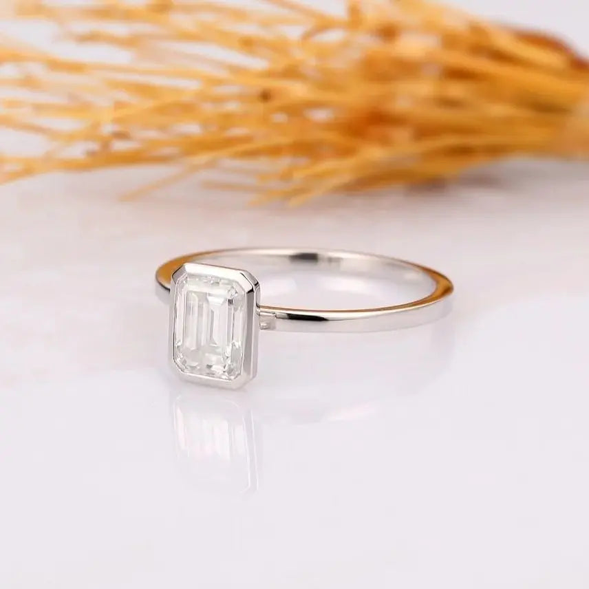 luckacco luxury 1-3ct emerald cut moissanite ring 925 sterling silver engagement solitaire rings for girl gold plated anniversary gifts