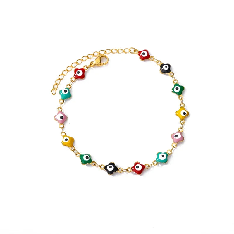 luckacco stainless steel evil eye bracelets for women men enamel round chain blue evil eye hand bracelet summer beach jewelry gift 2024