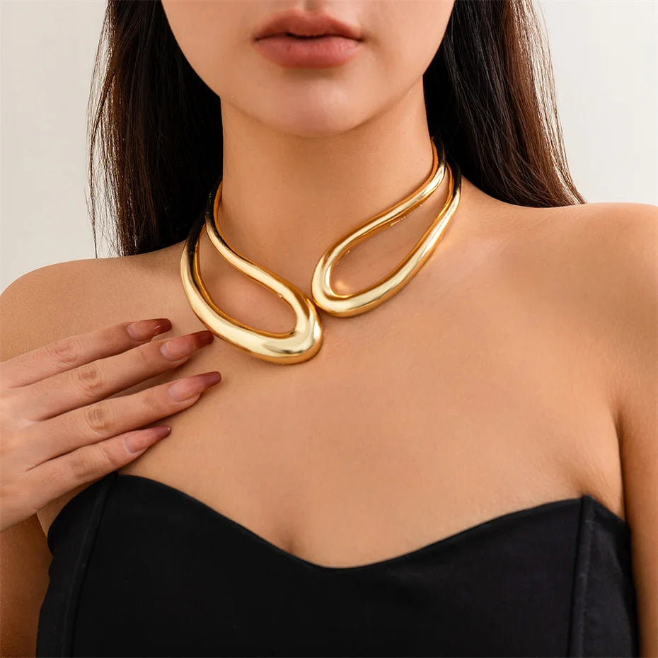 luckacco exaggerated heavy metal big open torques choker necklace fot women goth adjustable chunky chain grunge jewelry steampunk men new