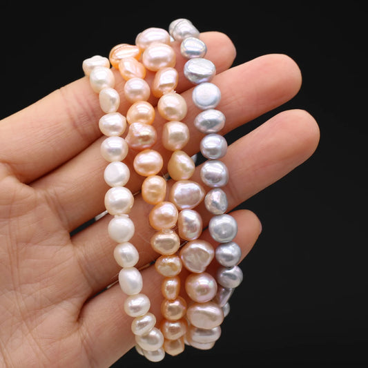 Luckacco 100% Natural Freshwater Pearl Bracelets Elastic Rope Melon Seed Buckle White Purple for Women Charm Jewelry Bracelet Gift