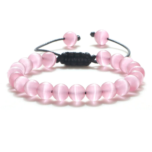 Luckacco Natural Opal Beads Bracelets Smooth Cat Eye Quartz Chakra Beads Bracelet & Bangle for Women Men Adjustable Wrist Jewelry pulsera
