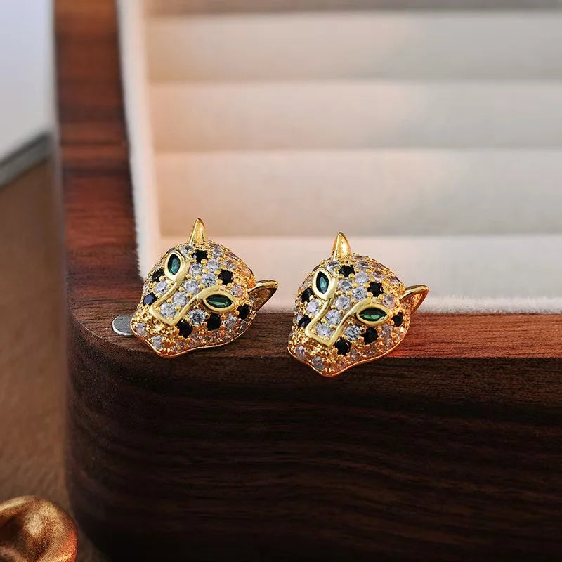 luckacco korea new design fashion jewelry exquisite copper set zircon colorful animal leopard earrings luxury women's gala party earrings