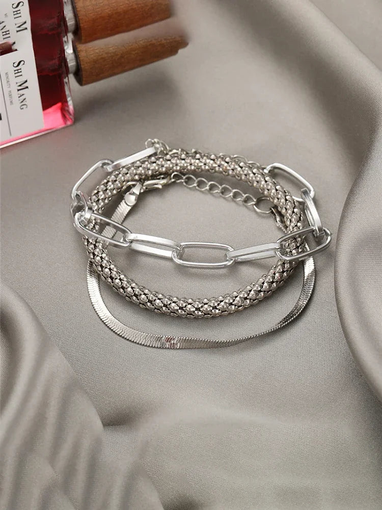 luckacco silver color stainless steel colorfast bracelets skyful star bracelet set for women fashion light luxury jewelry gifts