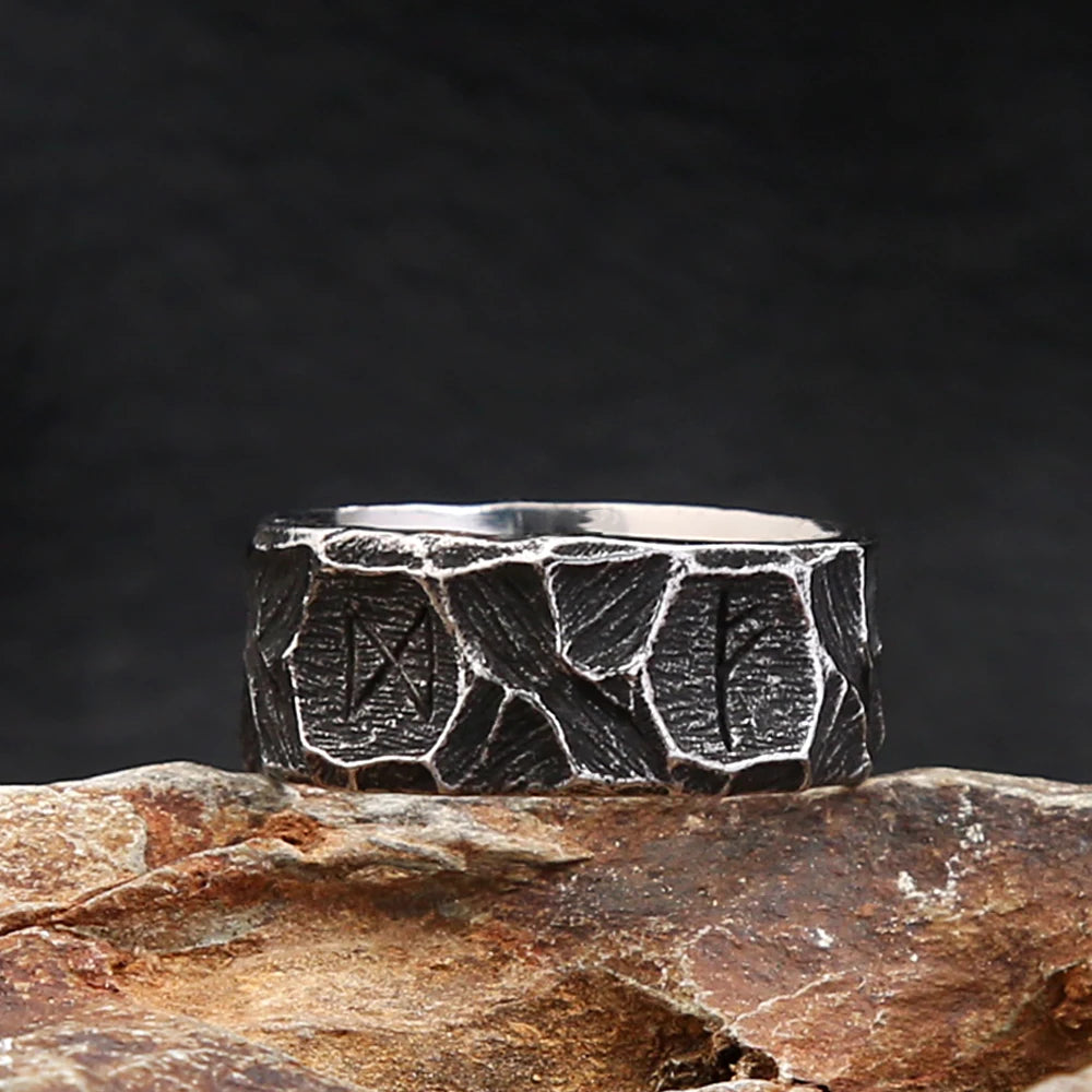 luckacco vintage stainless steel nordic viking rune rings for men women fashion punk biker couple amulet ring jewelry gift