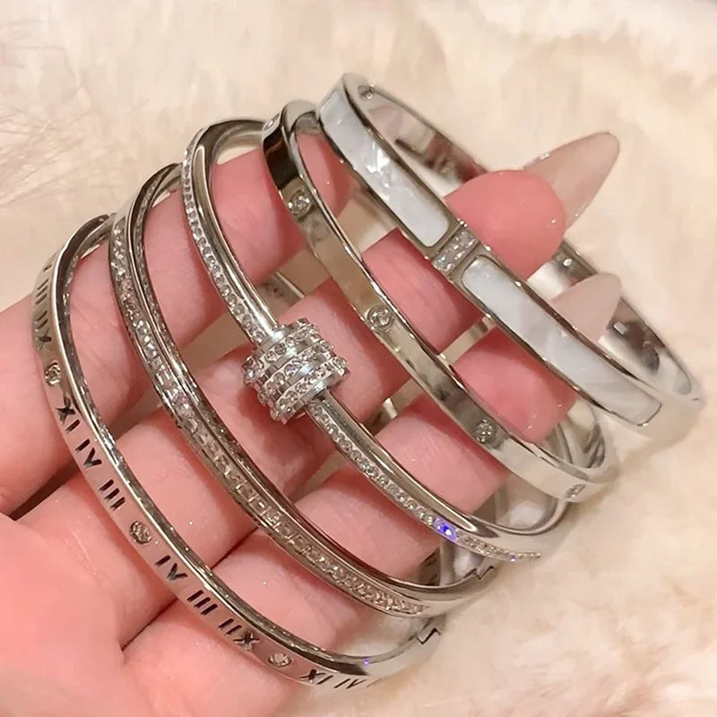 luckacco silver color stainless steel colorfast bracelets skyful star bracelet set for women fashion light luxury jewelry gifts