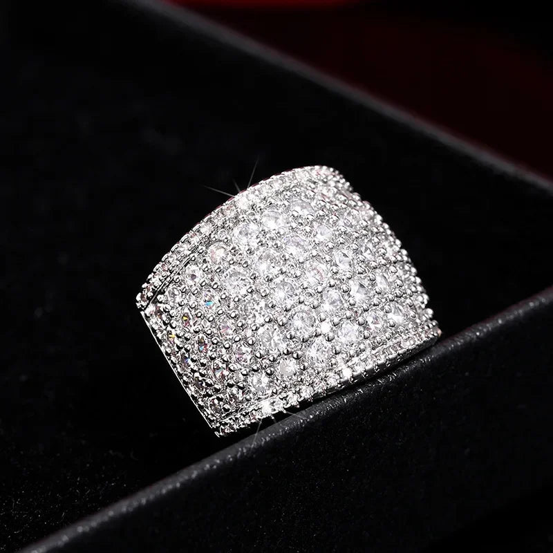 luckacco 2025 full bling iced out rings for women luxury silver color crystal finger  wedding engagement bands hot trendy jewelry