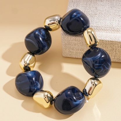 Luckacco 7 Styles Trendy Splicing Acrylic Round Beads Bracelets Bohemian Thick Irregular Resin Elastic Bangles Retro Jewelry for Women F