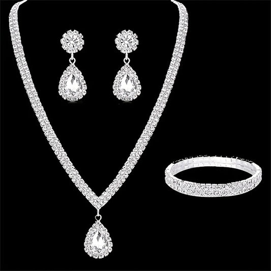 Luckacco Wedding Season Women's Fashion Copper Claw Chain Water Drop Necklace Earrings Bracelet Jewelry Set Wedding Banquet Festival Gift