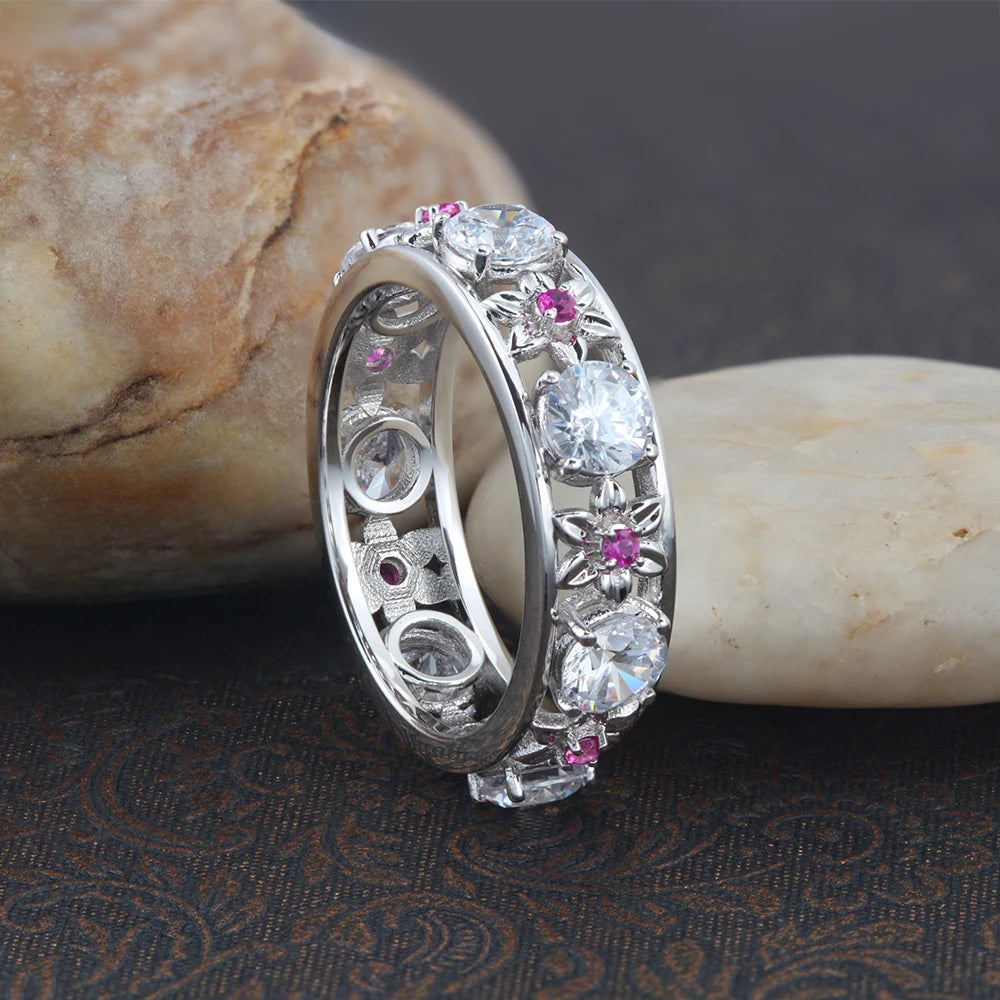 luckacco stylish young art petal colorful gemstone hollow romantic lady sterling silver ring