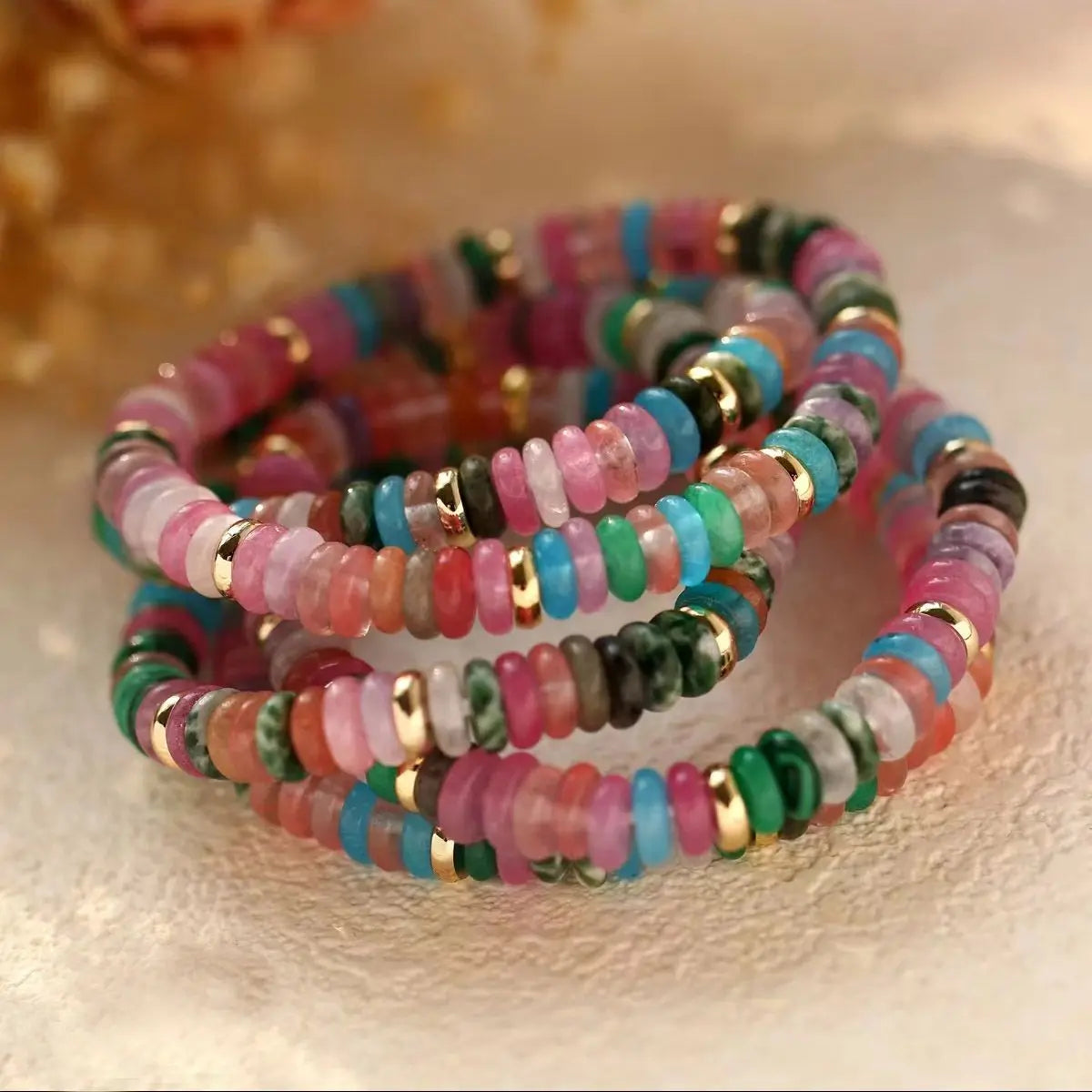 luckacco summer cool elastic bracelet color beads dopamine girl versatile natural stone bead trend 2024 new