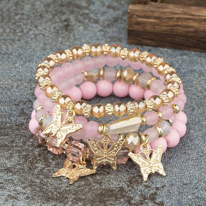 Luckacco 4Pcs Bohemian Butterfly Charm Bracelet Set For Women Crystal Beads Chain Bangle Female Fashion Party Jewelry Gift