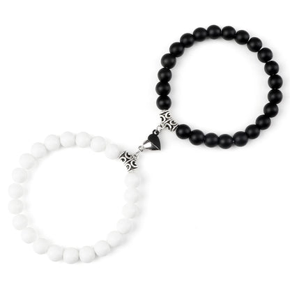 Luckacco 2Pcs/Set Sliver Black Color Magnet Pendant Bracelets 6MM 8MM White Porcelain Black Line Beads Couple Bracelet Jewelry Gift New