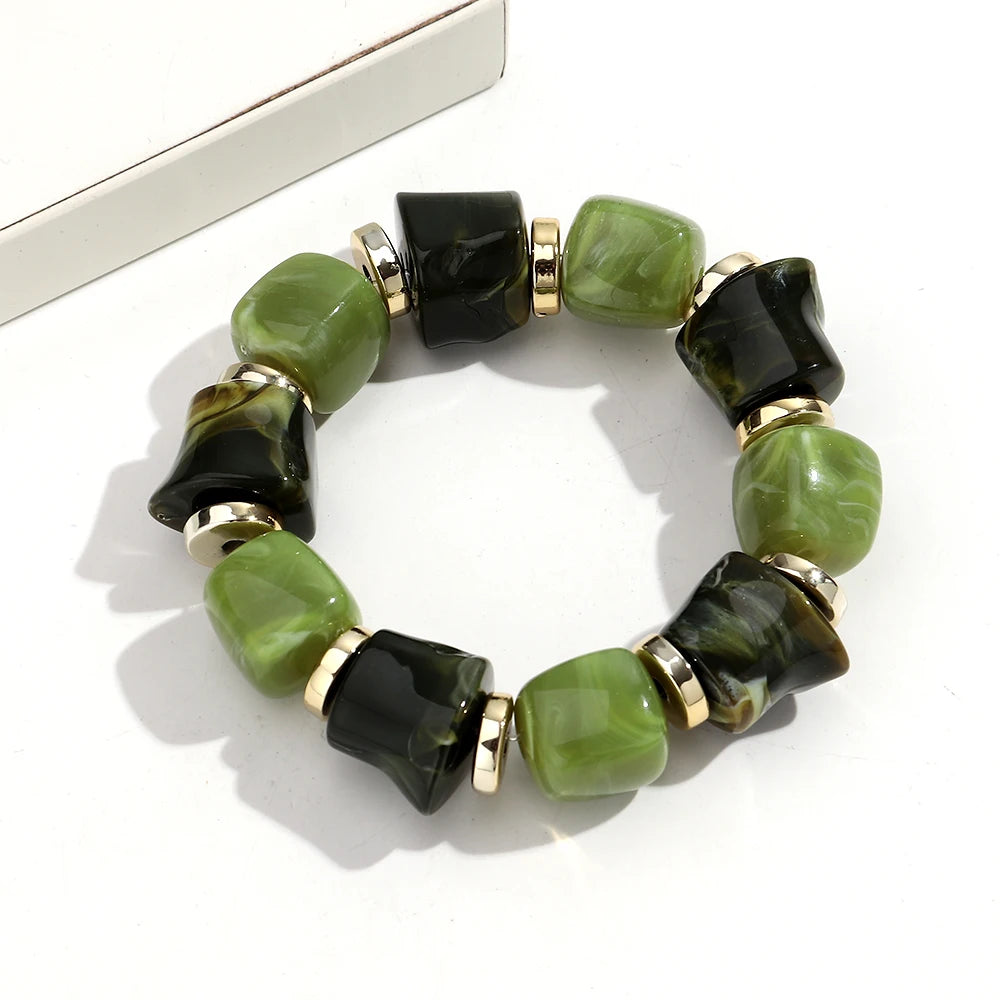 luckacco new acrylic irregular geometric handmade elastic bracelet for woman man colorful beaded statement bracelets unique jewelry gift