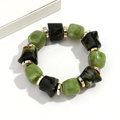 Luckacco New Acrylic Irregular Geometric Handmade Elastic Bracelet for Woman Man Colorful Beaded Statement Bracelets Unique Jewelry Gift