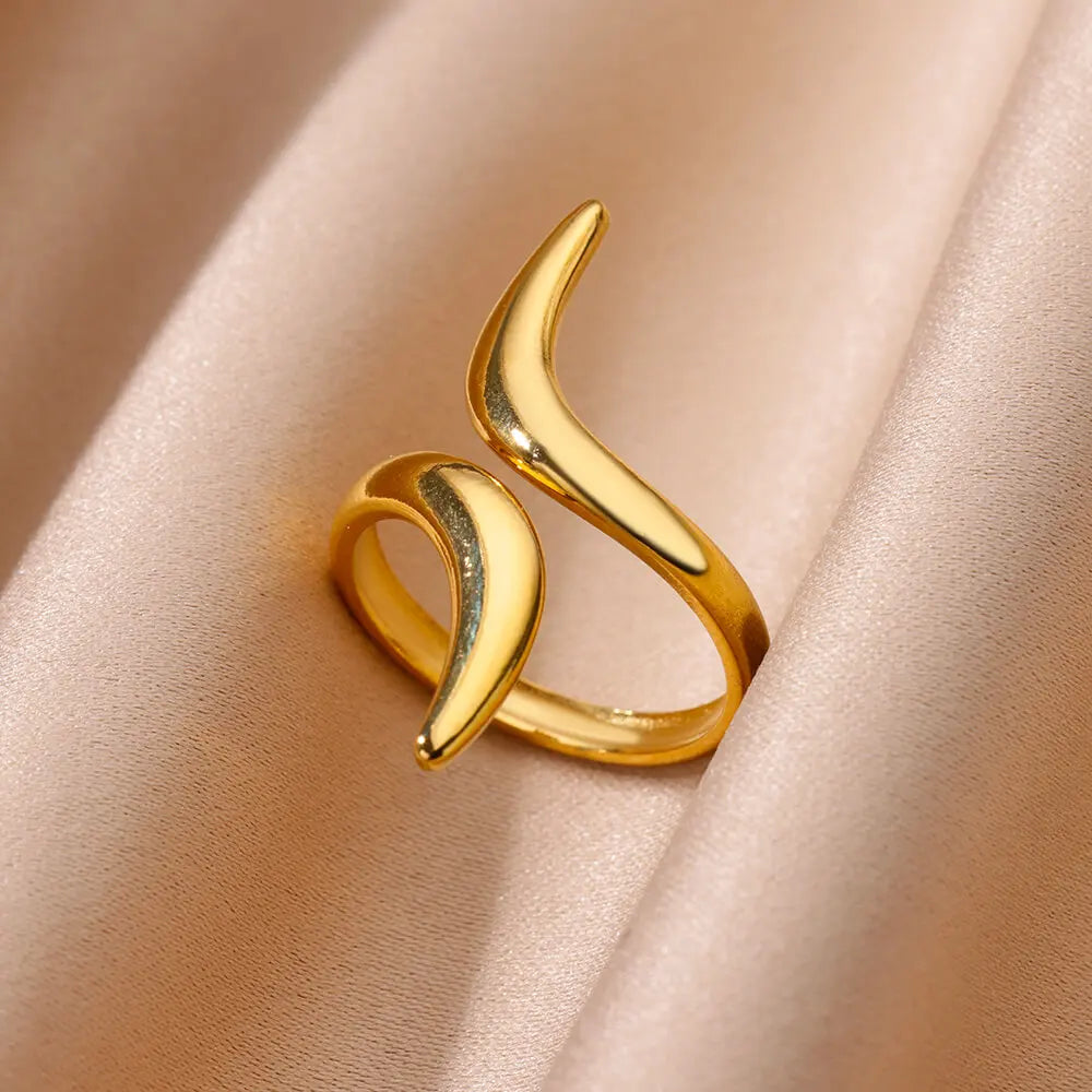 luckacco stainless steel smooth surface shell simple geometric ring  for women gold color exquisite personalized open ring couple jewelry