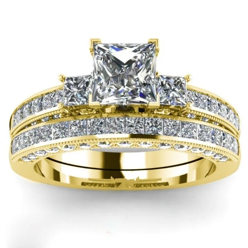 luckacco fashion couple rings romantic white rhinestones cz women rings set simpe men's stainless steel rings for couple wedding jewelry