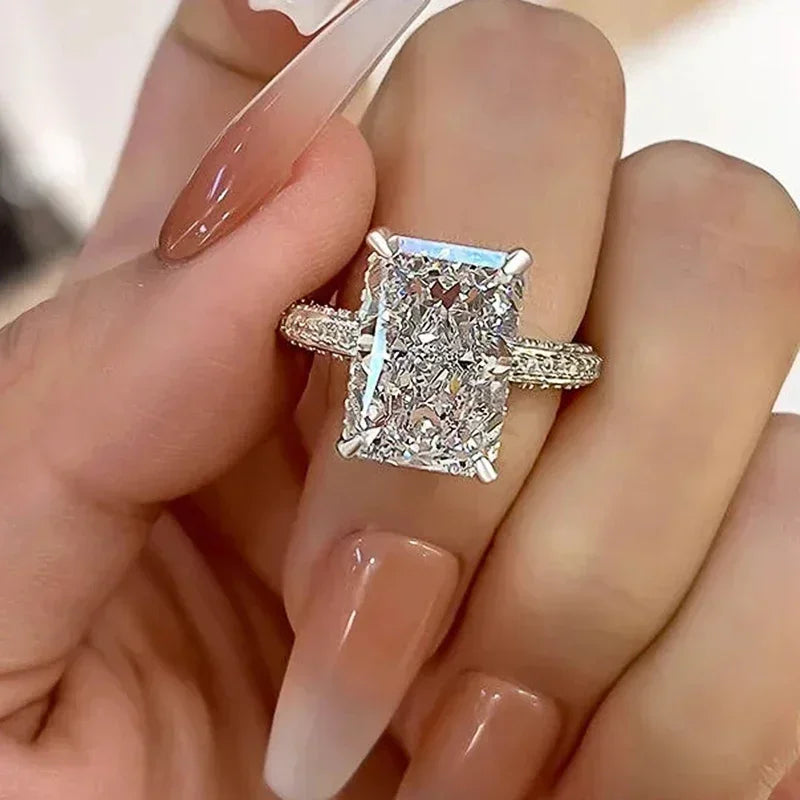 luckacco 2025 simple and elegant rectangle cut cz rings for women luxury engagement wedding bridal accessories temperament lady jewelry
