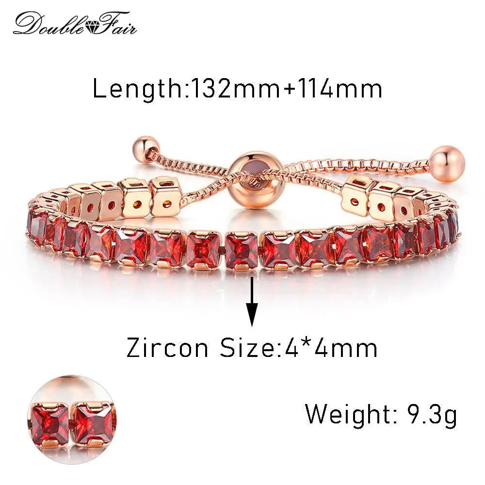 luckacco designer red zirconia short tennis bracelets for women men dazzling crystal adjustable chain on hand party daily gifts jewelry