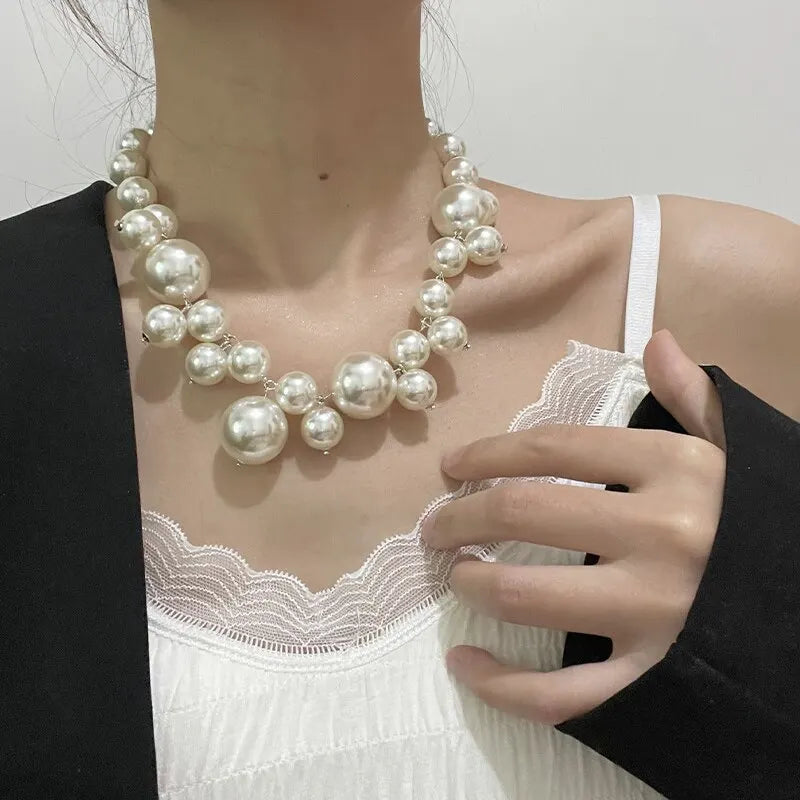 luckacco elegant imitation pearl women's necklace big pearls beads choker necklaces party wedding bride necklace jewelry girls gifts