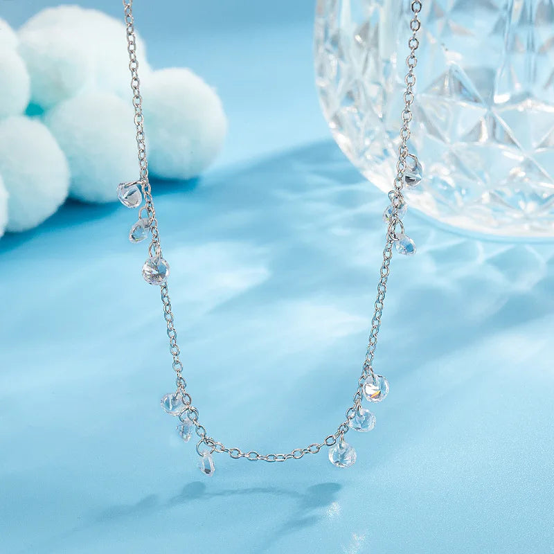 luckacco new 925 sterling silver necklace simple personality charm woman zircon pendant choker birthday gift exquisite jewelry