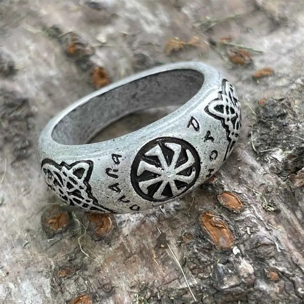 luckacco nostalgia kolovrat amulet symbol slavic mens signet rings goth wicca vintage ring