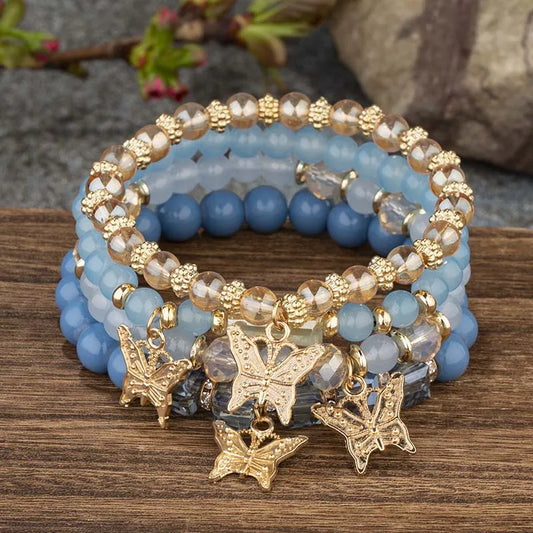 Luckacco 4Pcs Bohemian Butterfly Charm Bracelet Set For Women Crystal Beads Chain Bangle Female Fashion Party Jewelry Gift