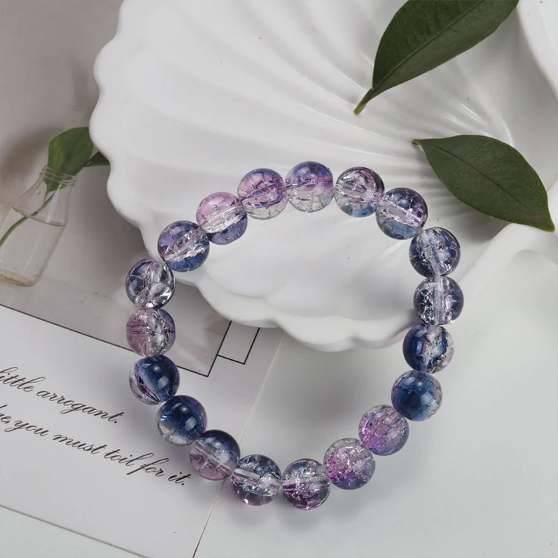 luckacco shinning crystal beads elastic bracelet korean style colorful crystal glass beaded bracelet bangles for women